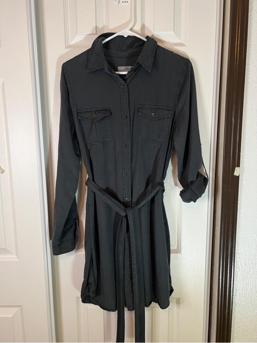 Universal Thread Black Long Sleeve Shirt Dress with Tie Belt